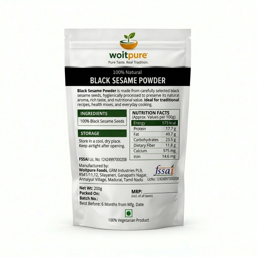 Organic Black Sesame Powder 200g | Cold-Processed | Woitpure - Image 2