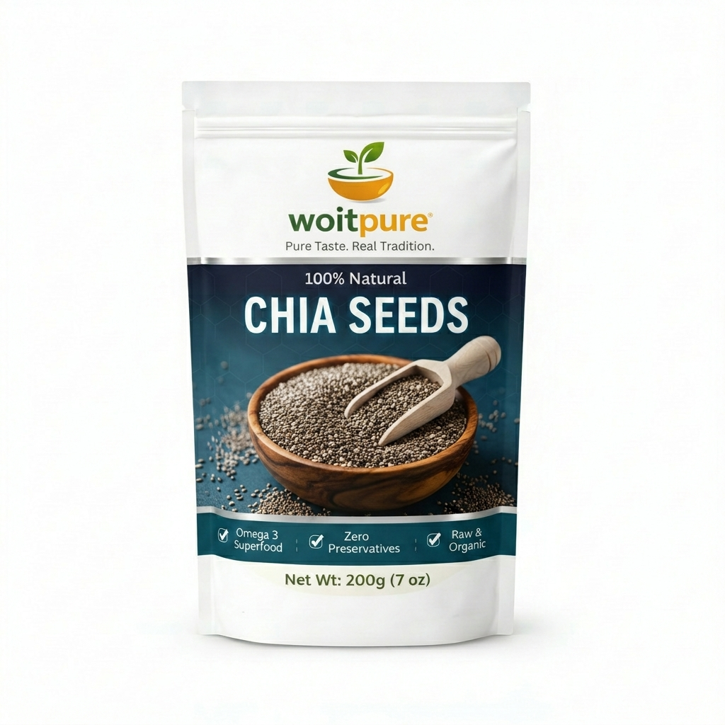 Organic Chia Seeds 200g | Raw, Omega-3 Rich | Woitpure