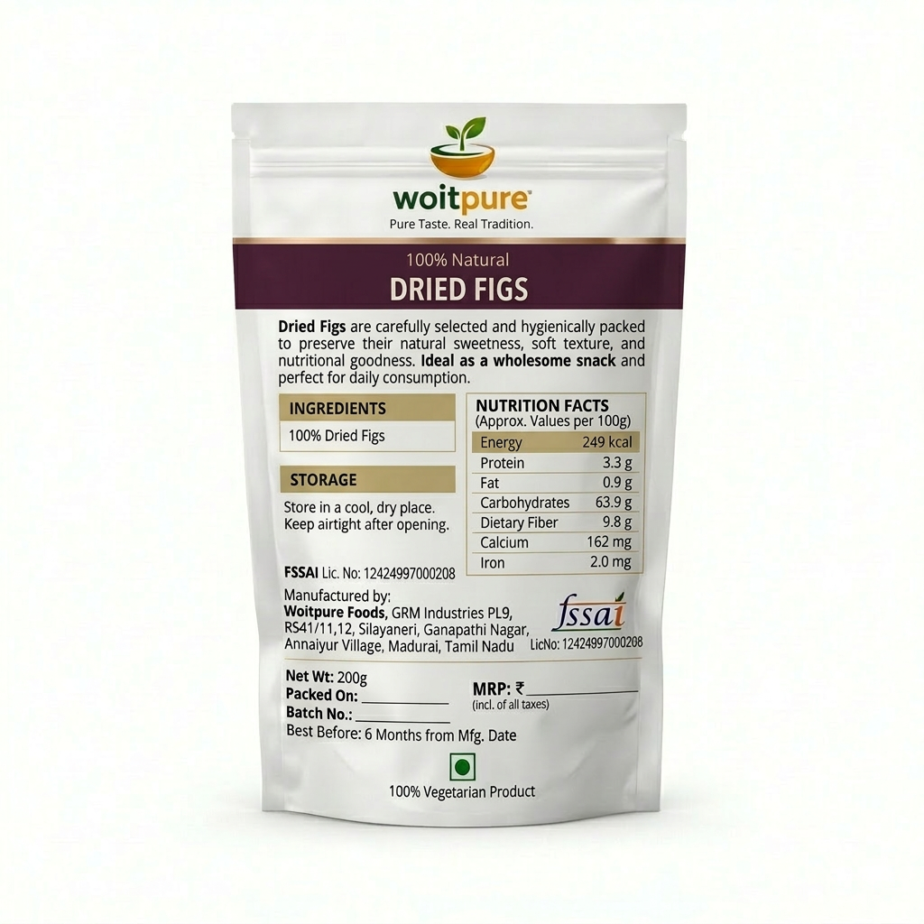 Organic Dried Figs 200g | Sulphur-Free, Sun-Dried | Woitpure - Image 2