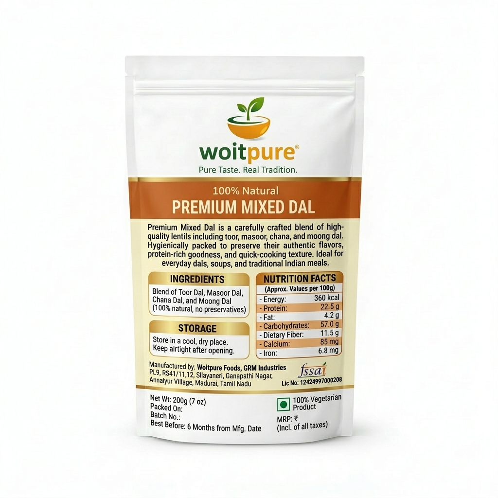 Organic Mixed Dal 200g | 5-Dal Complete Protein | Woitpure - Image 2