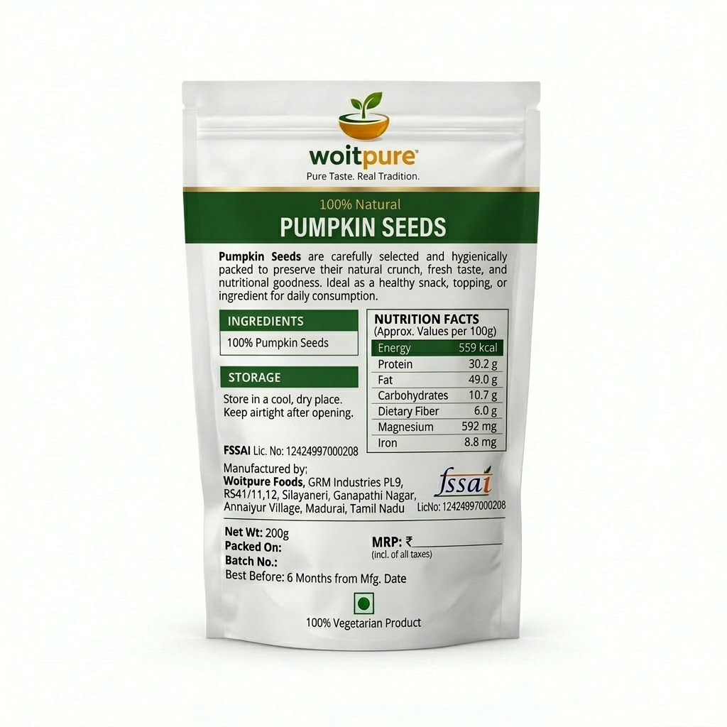 Organic Pumpkin Seeds 200g | Raw, High Zinc | Woitpure - Image 2