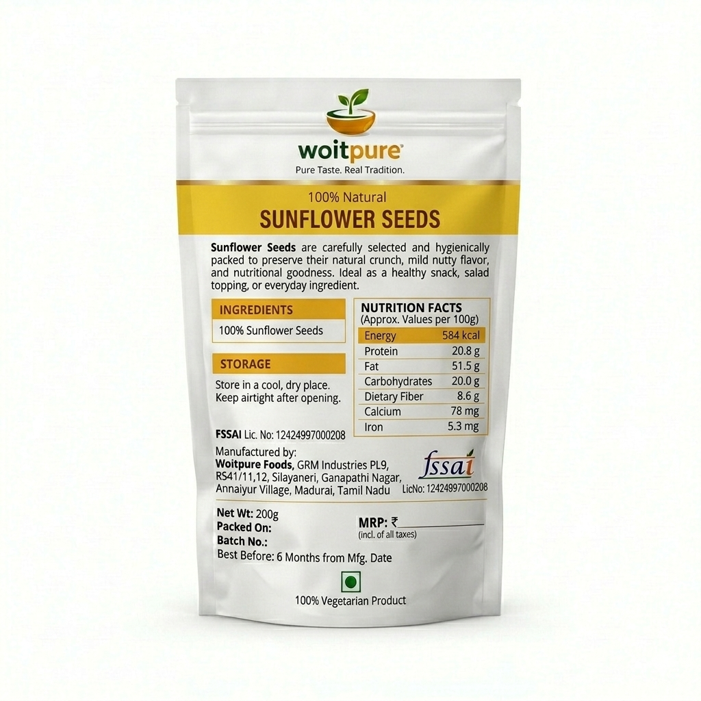 Organic Sunflower Seeds 200g | Raw, Vitamin E | Woitpure - Image 2