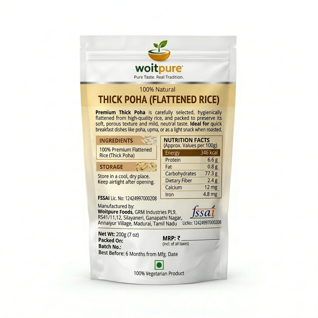 Organic Thick Poha 200g | Unpolished, Iron-Rich | Woitpure - Image 2