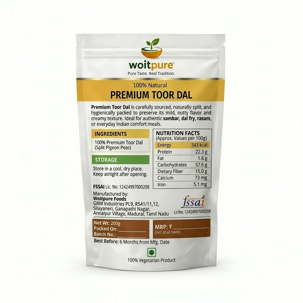 Organic Toor Dal 200g | Unpolished, No Castor Oil | Woitpure - Image 2